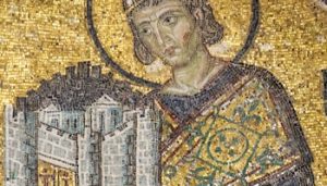 Constantin 1er - détail de la mosaïque de l'entrée sud-ouest de Sainte-Sophie (Istanbul, Turquie)